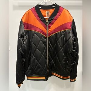 Classic Rock Couture Black Rising Sun Bomber Jacket Quilted Satin 70s